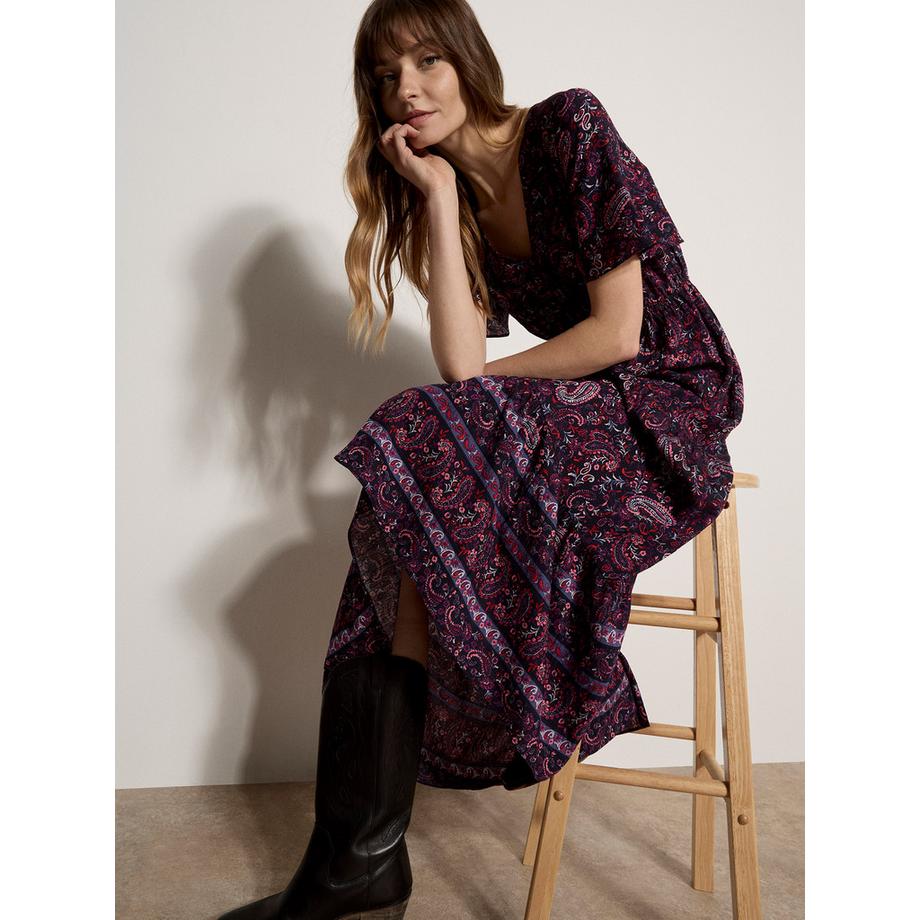 APRICOT Abito lungo a volant con stampa paisley  