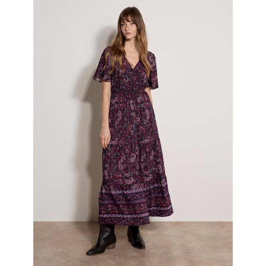Maxikleid mit Paisley-Print und Stufen