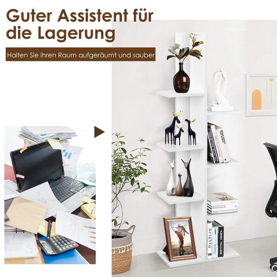 Northix Bücherregal in Baumform mit 8 Ablagen Freistehendes Standregal Büroregal 50 x 20 x 141 cm Weiß  