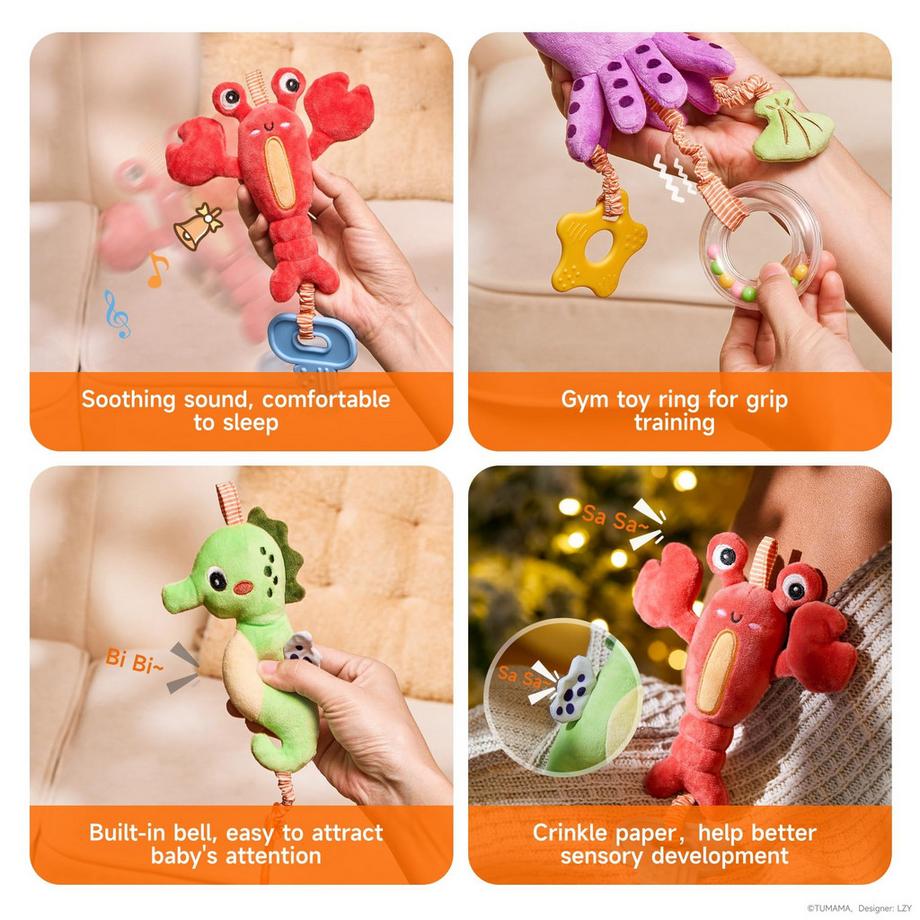 Activity-board  Jouet suspendu pour siège de voiture, hochet en peluche pour bébé avec carillon et animaux marins 