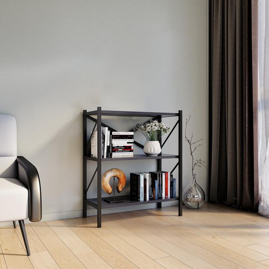 VCM Bois Métal Rangement Étagère sur pied Bibliothèque Déco Livres Étagère sur pied Insasi 2  