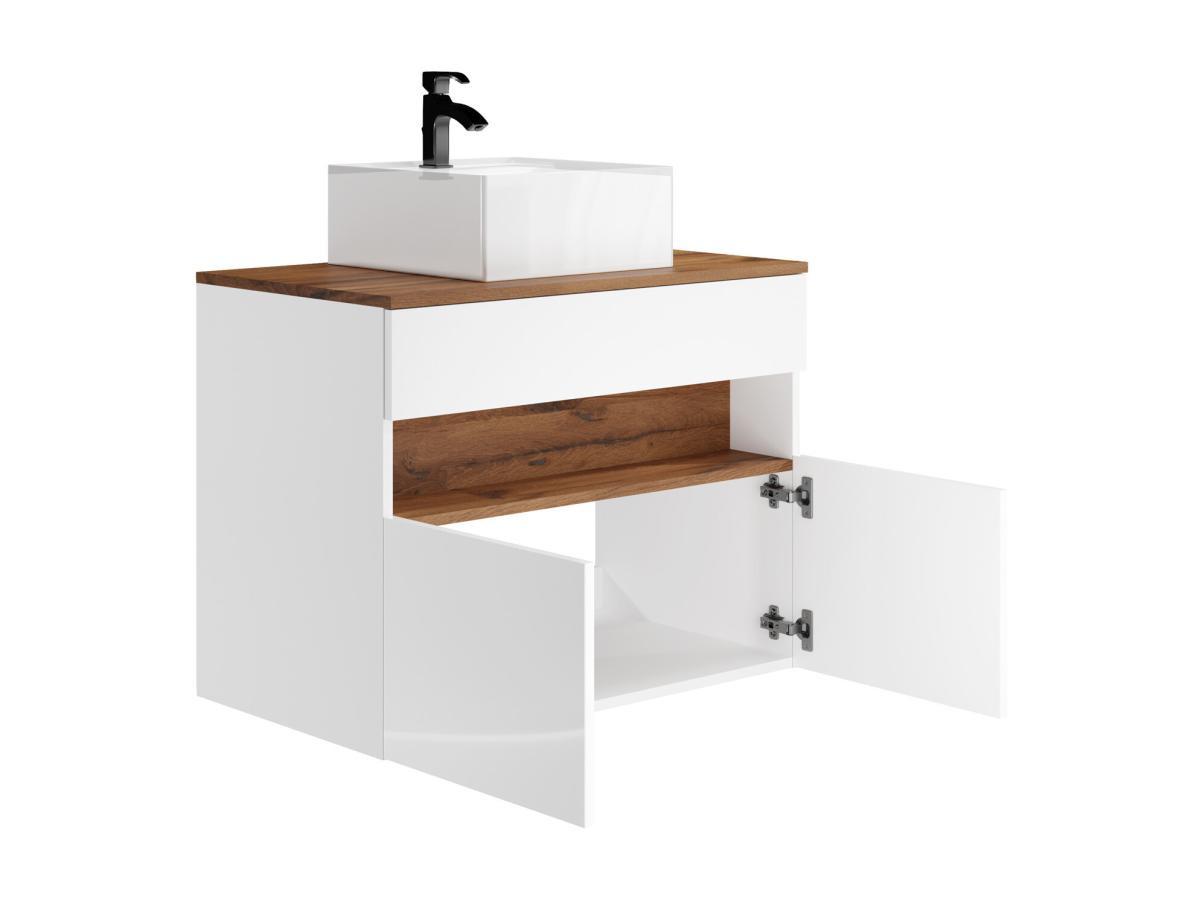 Vente-unique Mobile per il bagno sospeso a LED con lavabo da appoggio Bianco e Naturale scuro L80 cm POZEGA  