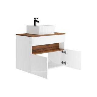 Vente-unique Mobile per il bagno sospeso a LED con lavabo da appoggio Bianco e Naturale scuro L80 cm POZEGA  