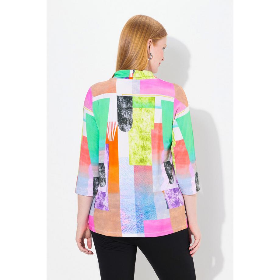 Ulla Popken Bedrucktes Slinkyshirt Wasserfallausschnitt 3/4-Arm  