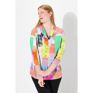 Ulla Popken  T-shirt en tissu fluide slinky avec imprimé, col bénitier et manches 3/4 