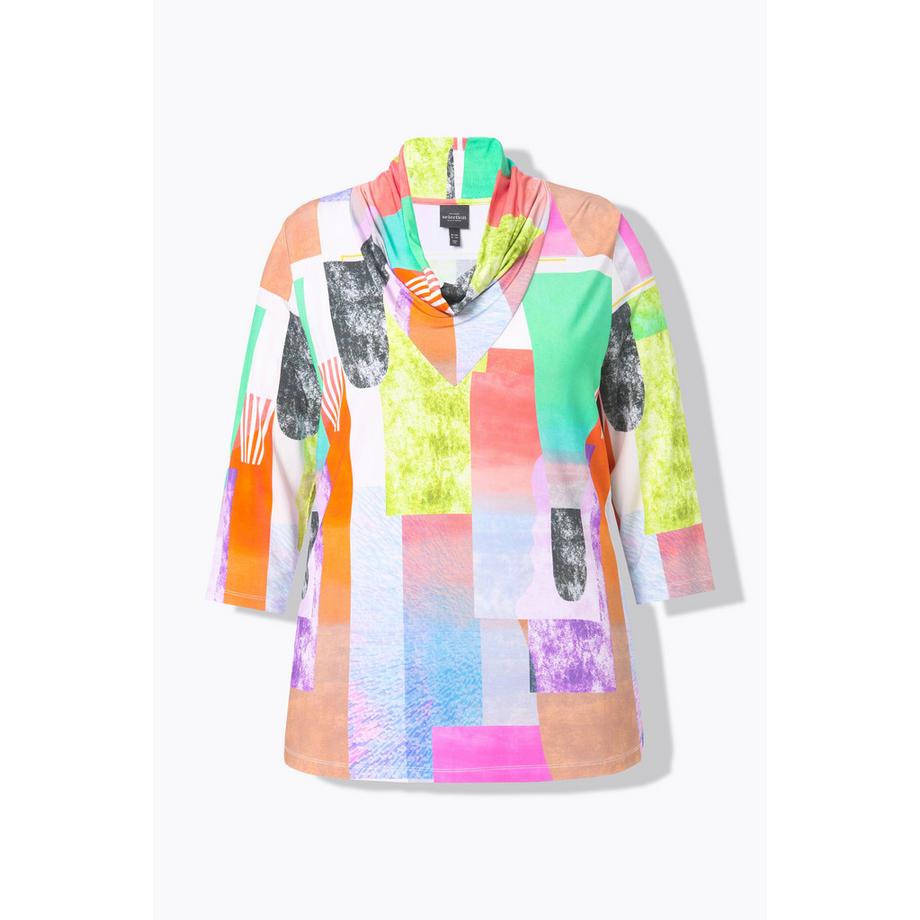 Ulla Popken Bedrucktes Slinkyshirt Wasserfallausschnitt 3/4-Arm  