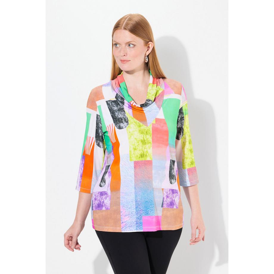 Ulla Popken Bedrucktes Slinkyshirt Wasserfallausschnitt 3/4-Arm  