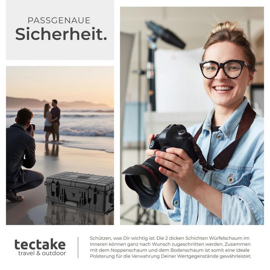 Tectake  Kamerakoffer  aus robuster Hartschale mit 3 dicken Schaumstoffeinlagen, in verschiedenen Größen erhältlich Schnappverschluss 