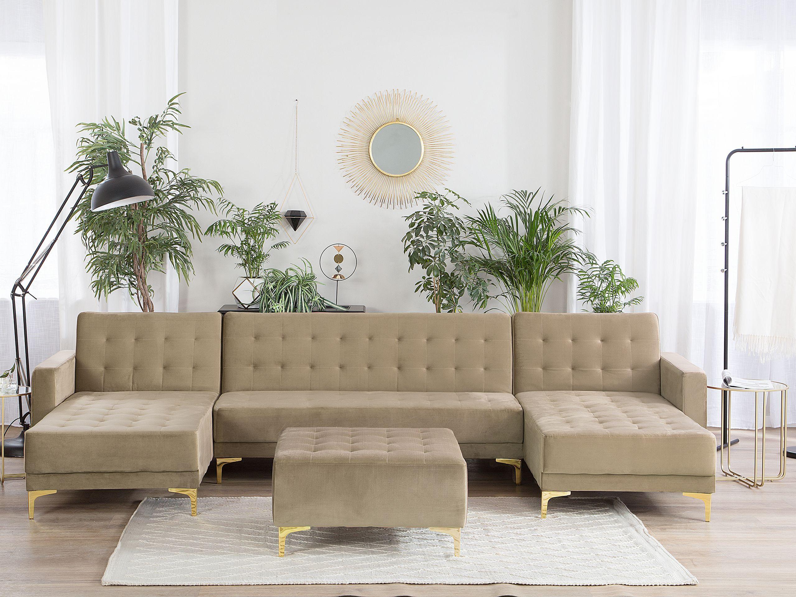 Beliani U-förmiges Sofa mit Ottomane aus Samtstoff Modern ABERDEEN  