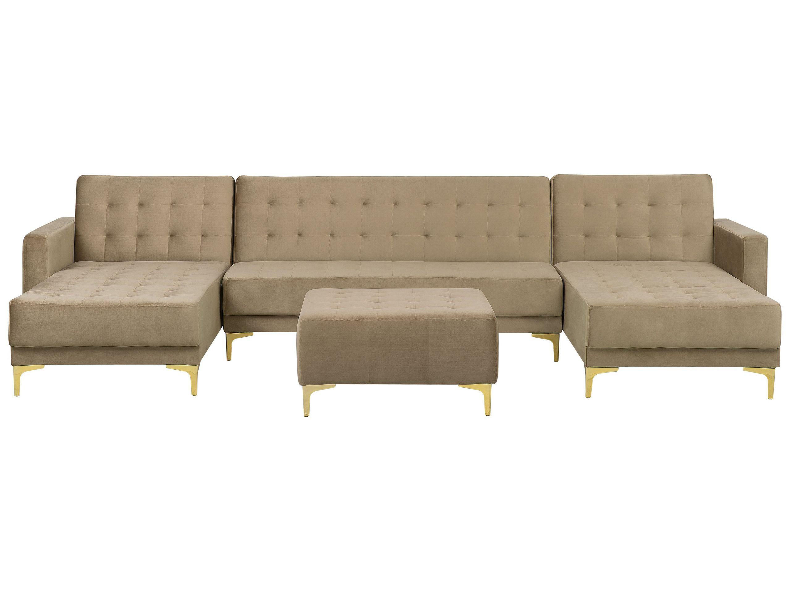 Beliani U-förmiges Sofa mit Ottomane aus Samtstoff Modern ABERDEEN  