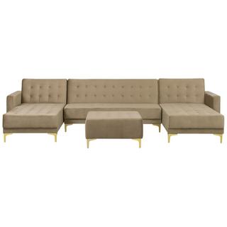 Beliani U-förmiges Sofa mit Ottomane aus Samtstoff Modern ABERDEEN  