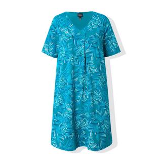 Ulla Popken Robe Jersey Coupe Évasée Imprimé Feuilles Col V Manches Courtes  