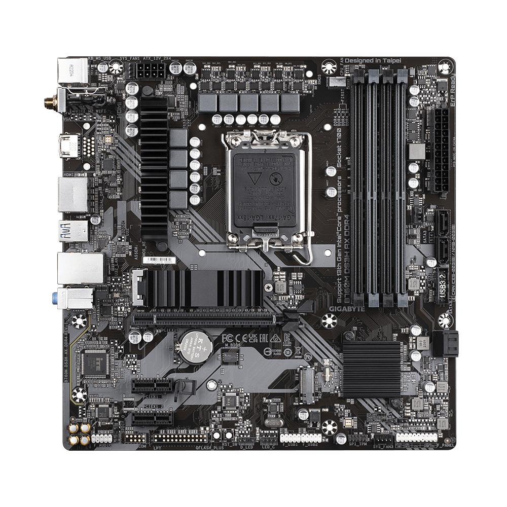Gigabyte  B760M DS3H AX DDR4 Motherboard - Unterstützt Intel Core 14. Generation CPUs, 6+2+1 Phasen Digital VRM, bis zu 5333MHz DDR4 (OC), 2xPCIe 4.0 M.2, Wi-Fi 6E, 2.5GbE LAN, USB 3.2 Gen2 