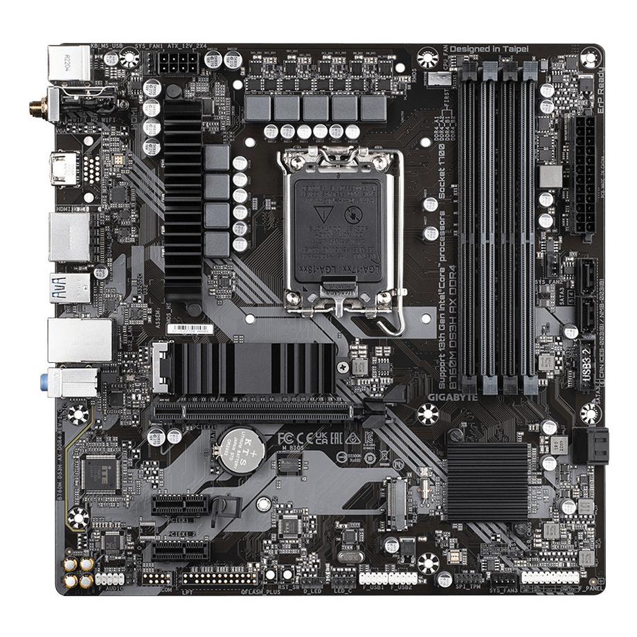 Gigabyte  B760M DS3H AX DDR4 Motherboard - Unterstützt Intel Core 14. Generation CPUs, 6+2+1 Phasen Digital VRM, bis zu 5333MHz DDR4 (OC), 2xPCIe 4.0 M.2, Wi-Fi 6E, 2.5GbE LAN, USB 3.2 Gen2 