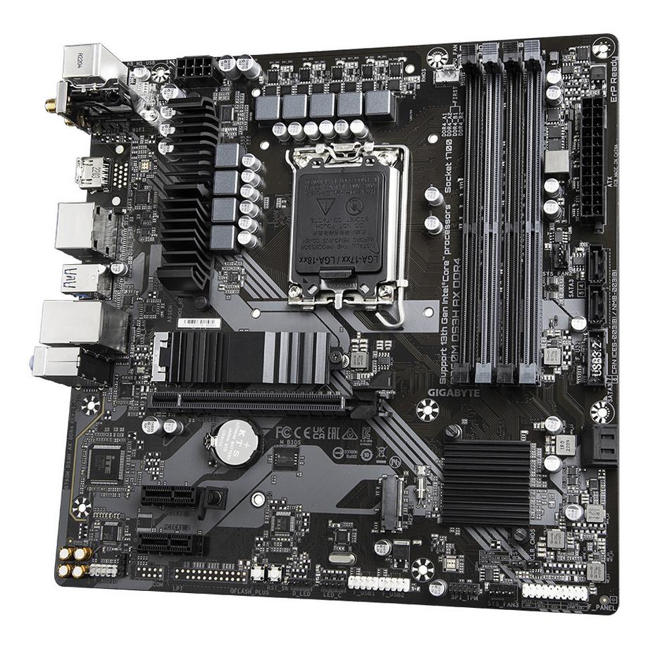 Gigabyte  B760M DS3H AX DDR4 Motherboard - Unterstützt Intel Core 14. Generation CPUs, 6+2+1 Phasen Digital VRM, bis zu 5333MHz DDR4 (OC), 2xPCIe 4.0 M.2, Wi-Fi 6E, 2.5GbE LAN, USB 3.2 Gen2 