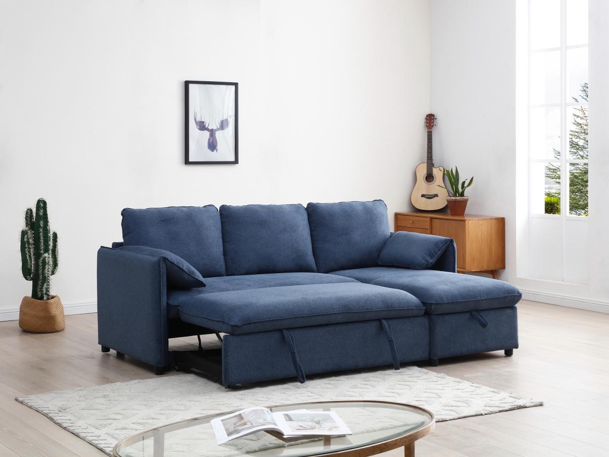 Vente-unique Ecksofa mit Schlaffunktion - Ecke wechselbar - Stoff - Blau - ALPARETO  