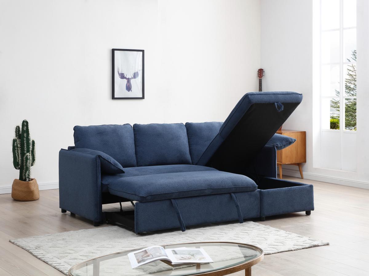 Vente-unique Ecksofa mit Schlaffunktion - Ecke wechselbar - Stoff - Blau - ALPARETO  