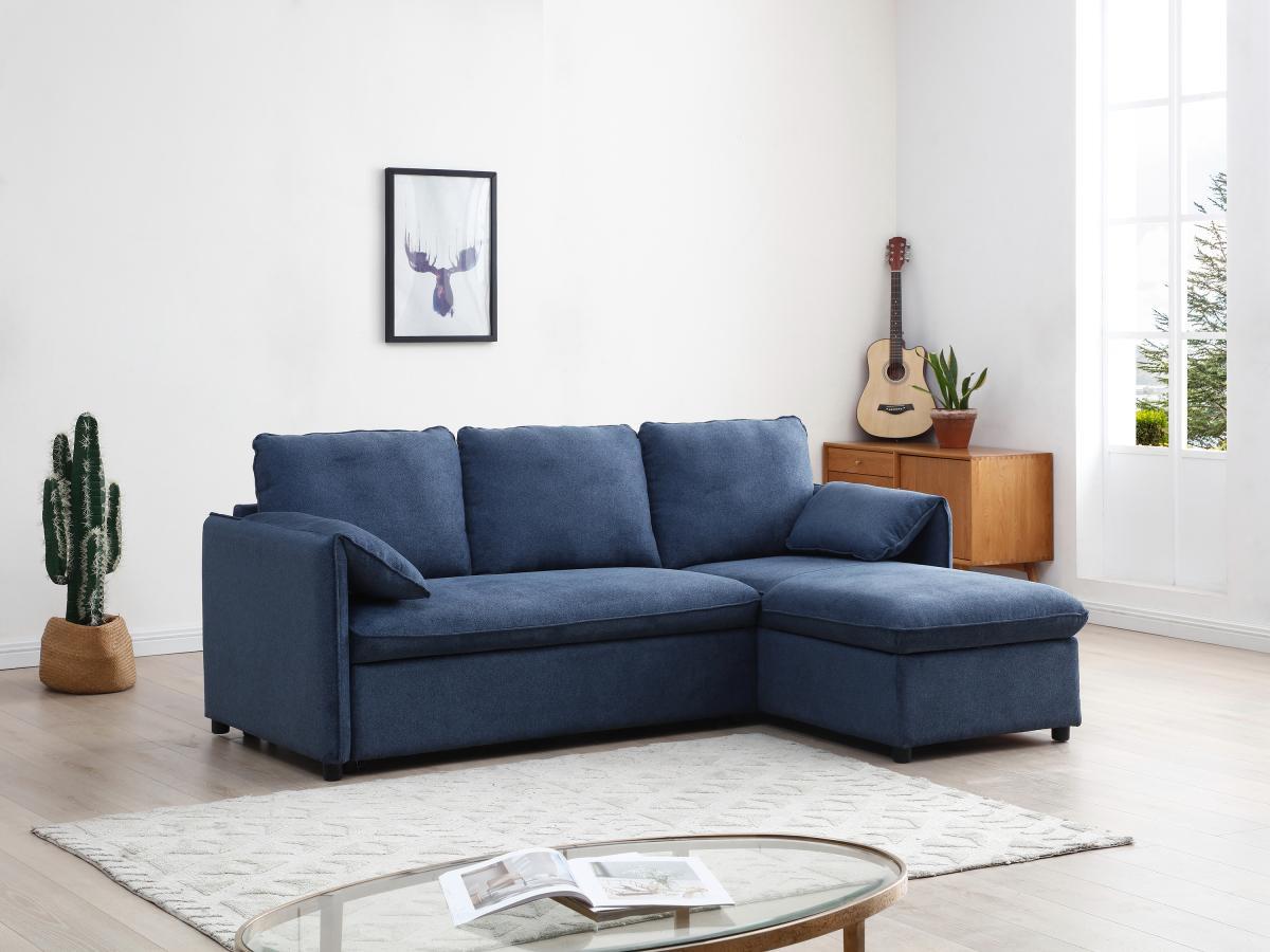 Vente-unique Ecksofa mit Schlaffunktion - Ecke wechselbar - Stoff - Blau - ALPARETO  