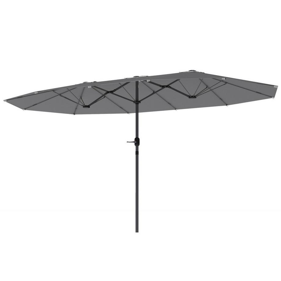Parasol double 436 x 260 cm, protection UV en acier avec manivelle, parasol de balcon ovale, parasol de plage, coupe-vent, stable, parasol de marché, parasol à manivelle pour plage, balcon, jardin, gris foncé
