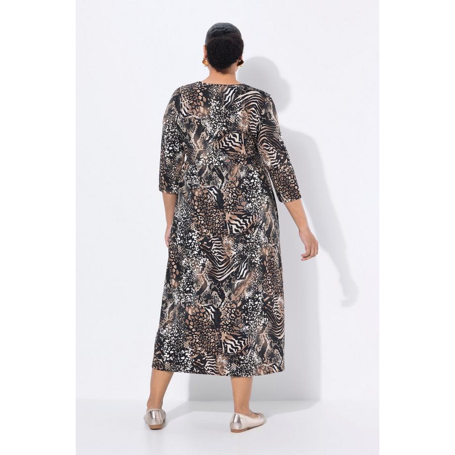 Ulla Popken Abito Lungo Jersey Linea ad A Girocollo Maniche 3/4 con Tasche  