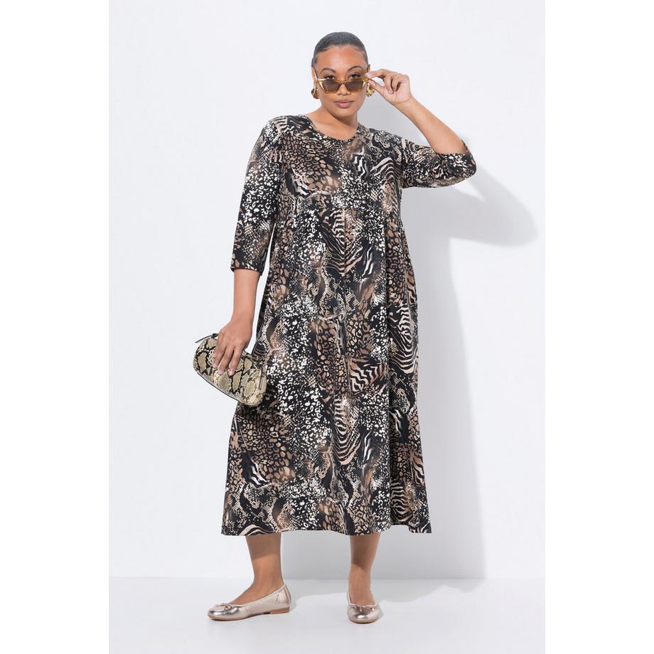 Ulla Popken Abito Lungo Jersey Linea ad A Girocollo Maniche 3/4 con Tasche  