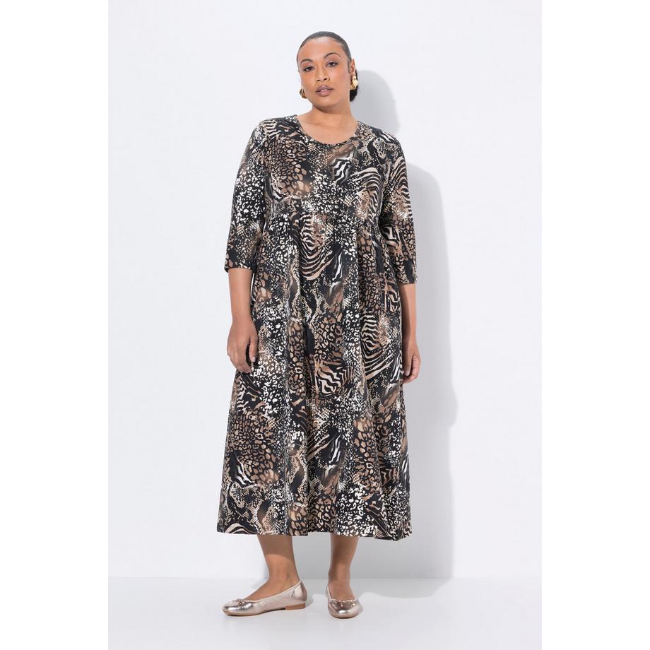 Ulla Popken Abito Lungo Jersey Linea ad A Girocollo Maniche 3/4 con Tasche  