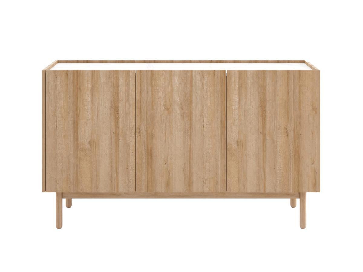 Vente-unique Buffet avec 3 portes - Naturel clair et effet marbre blanc - SITOLI  