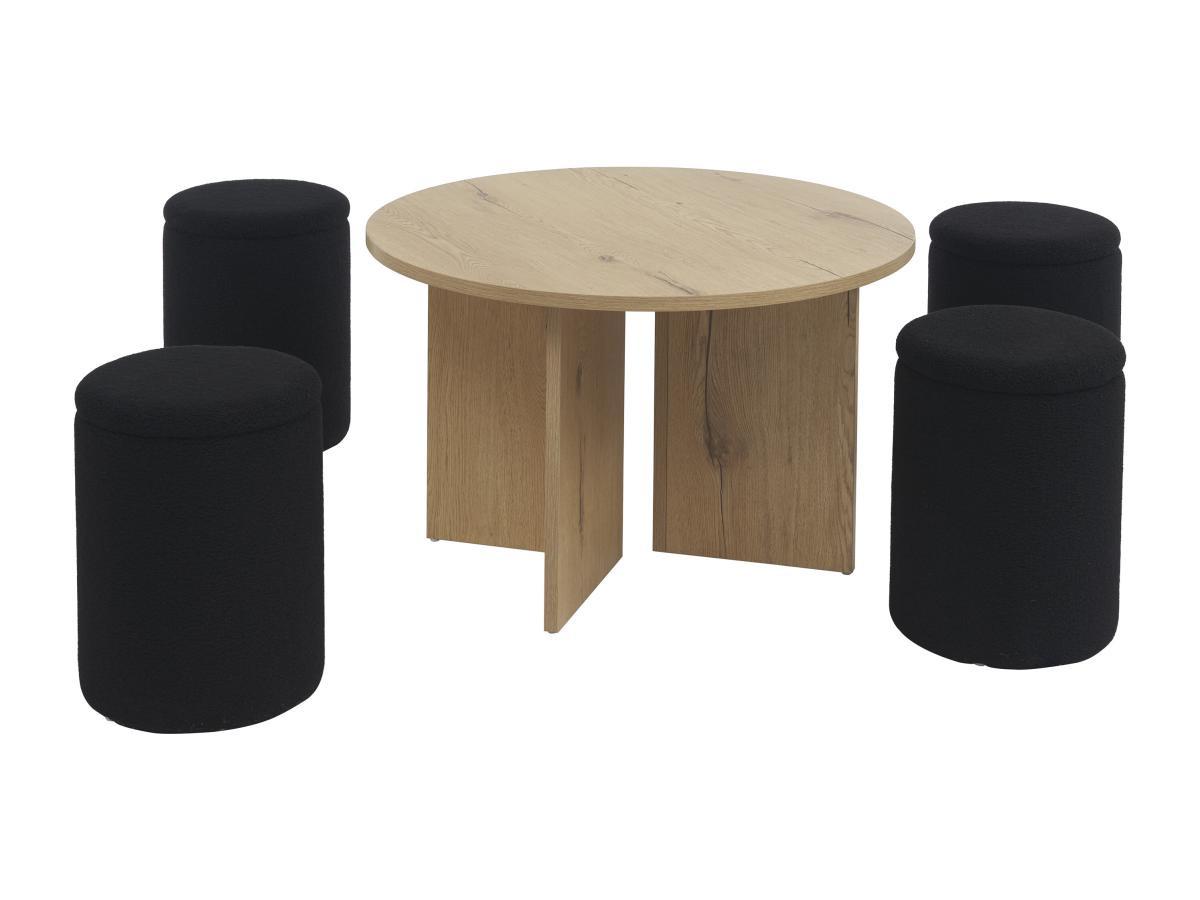 Vente-unique Table basse en MDF + 4 poufs en tissu bouclette - Naturel et noir - AKSAY  