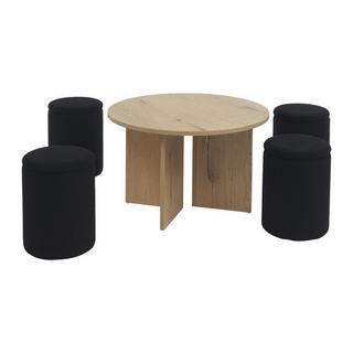 Vente-unique Table basse en MDF + 4 poufs en tissu bouclette - Naturel et noir - AKSAY  