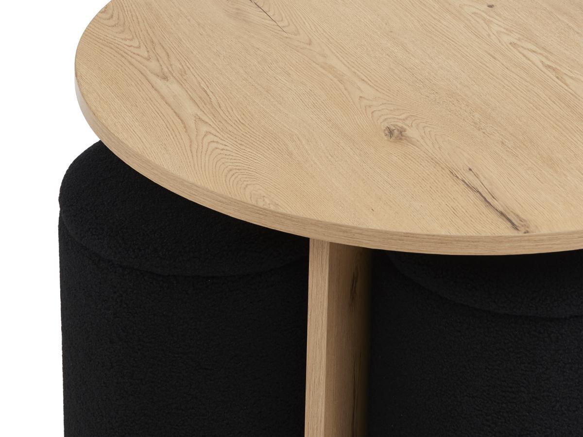 Vente-unique Table basse en MDF + 4 poufs en tissu bouclette - Naturel et noir - AKSAY  