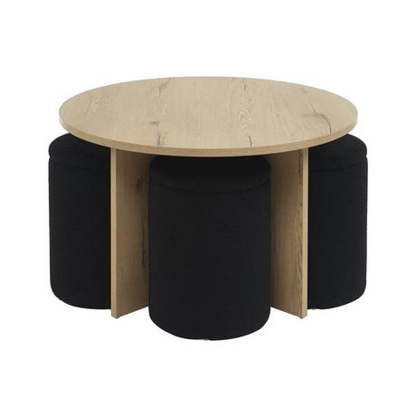 Vente-unique Table basse en MDF + 4 poufs en tissu bouclette - Naturel et noir - AKSAY  