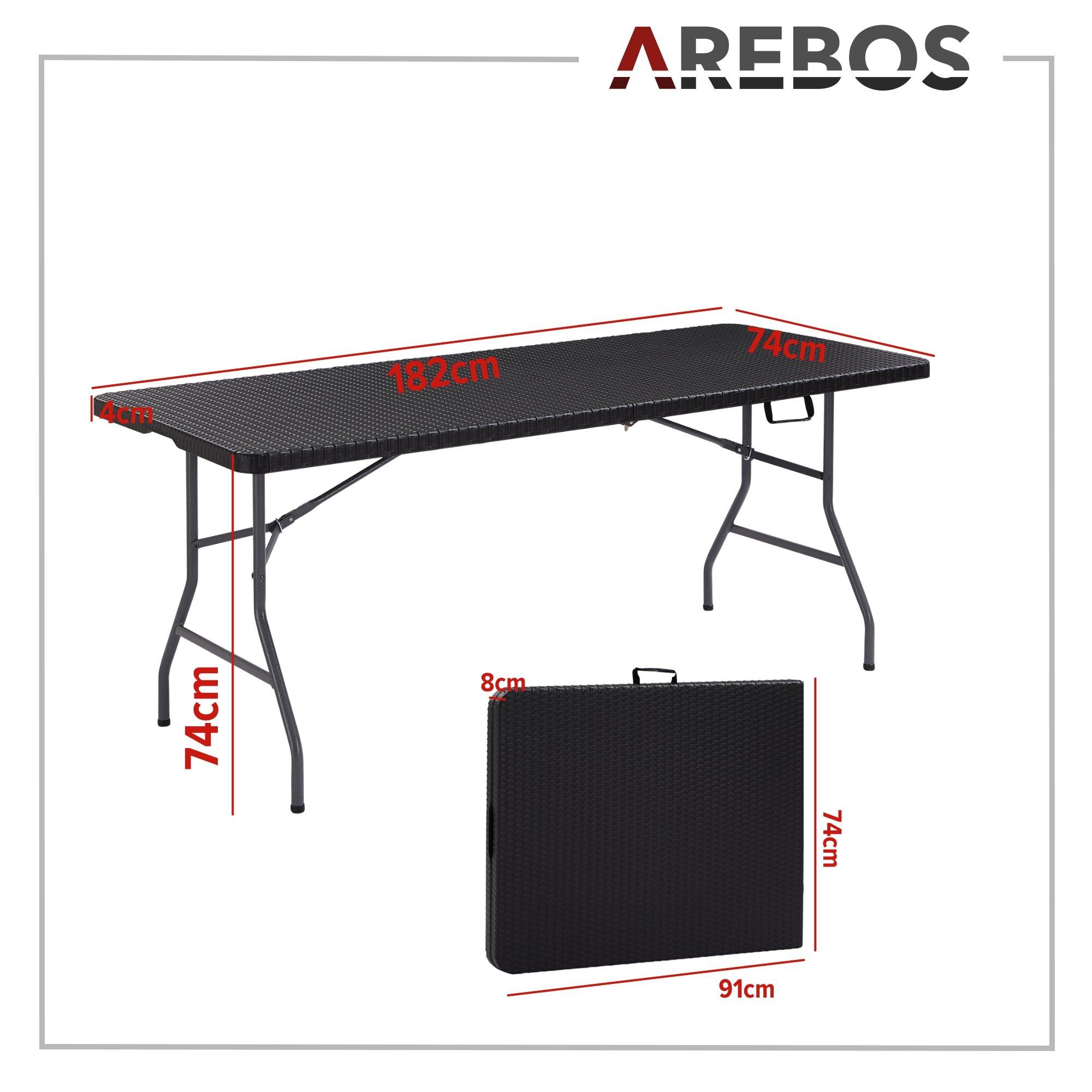 Arebos Table pliante Table buffet Aspect rotin Table de jardin Pliable  