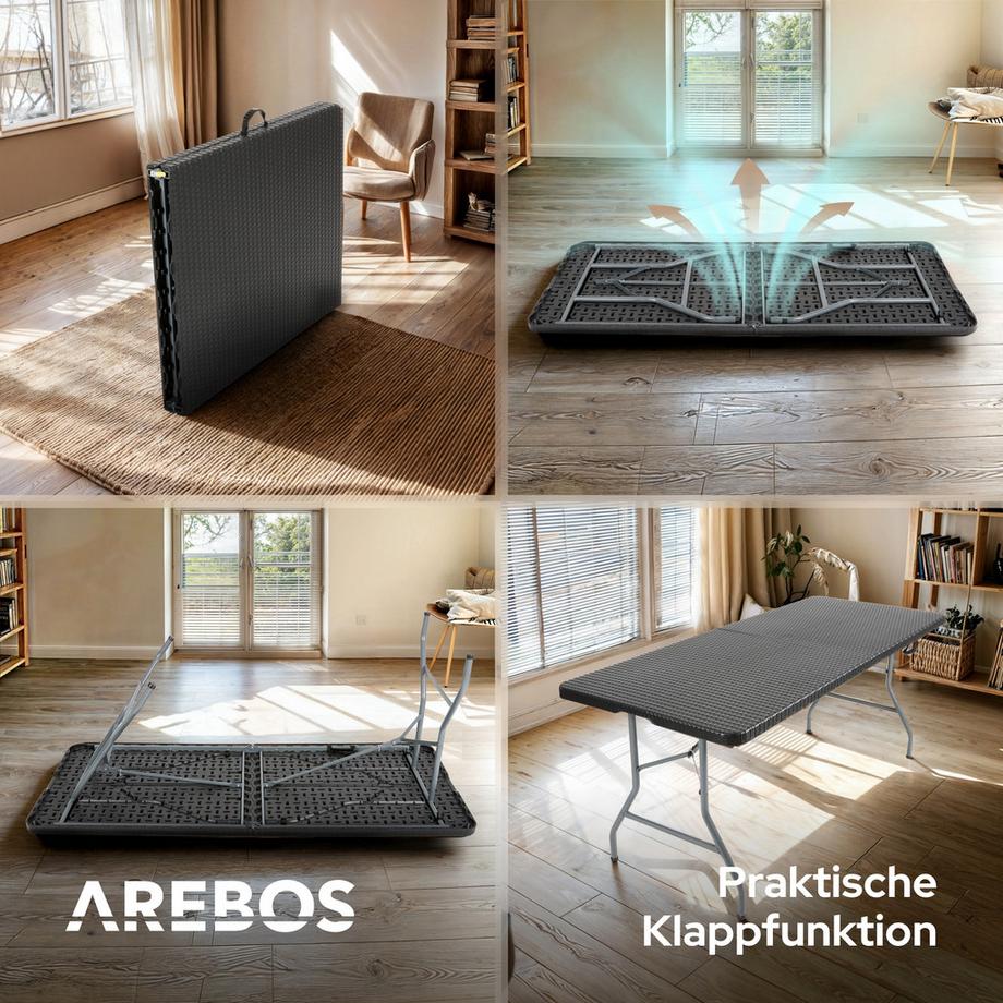 Arebos Tavolo pieghevole per buffet Tavolo da giardino in rattan  