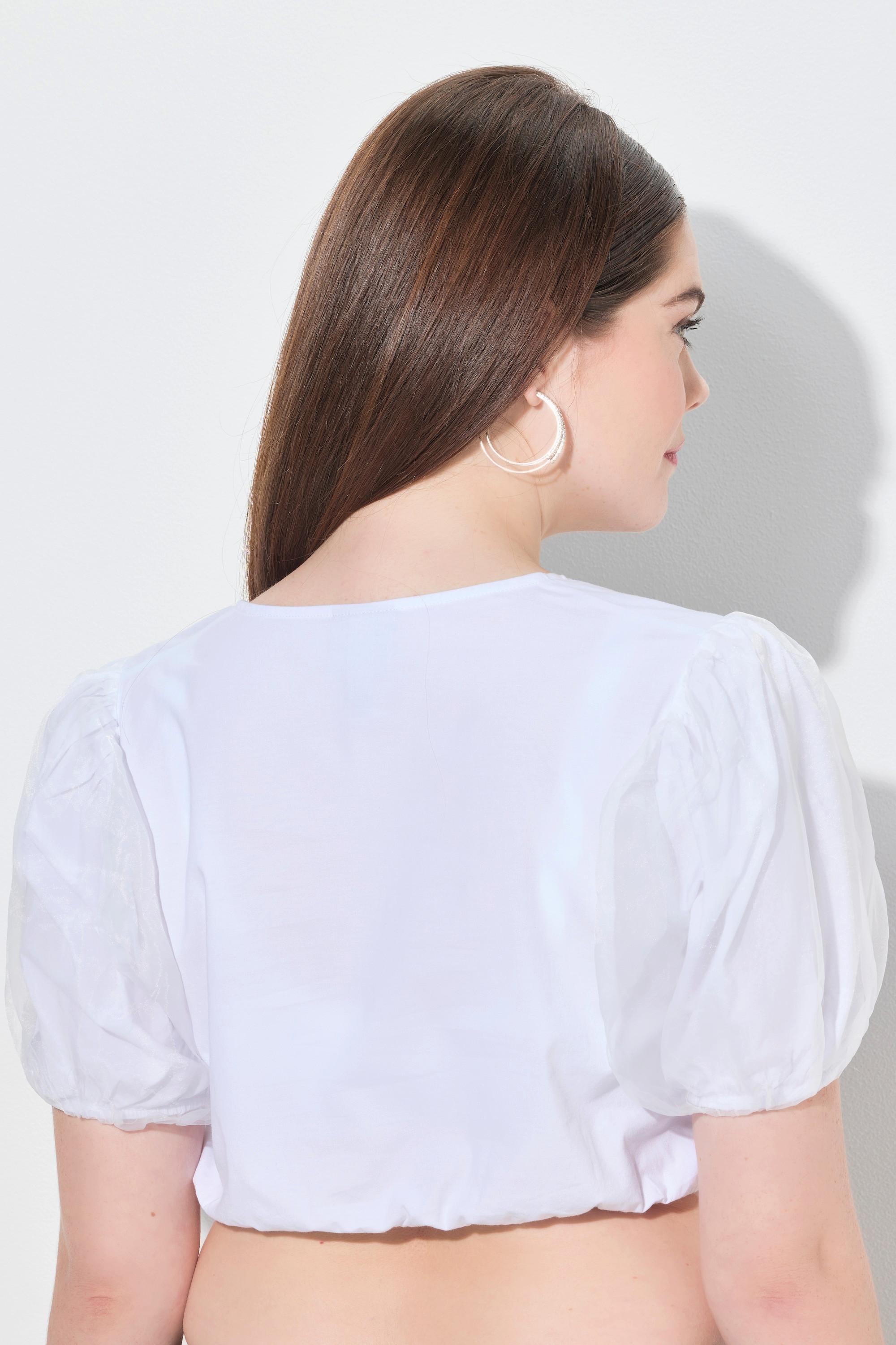 Ulla Popken Camicetta Dirndl Scollo Rotondo Mezze Maniche Ample in Tulle Orlo Elastico  