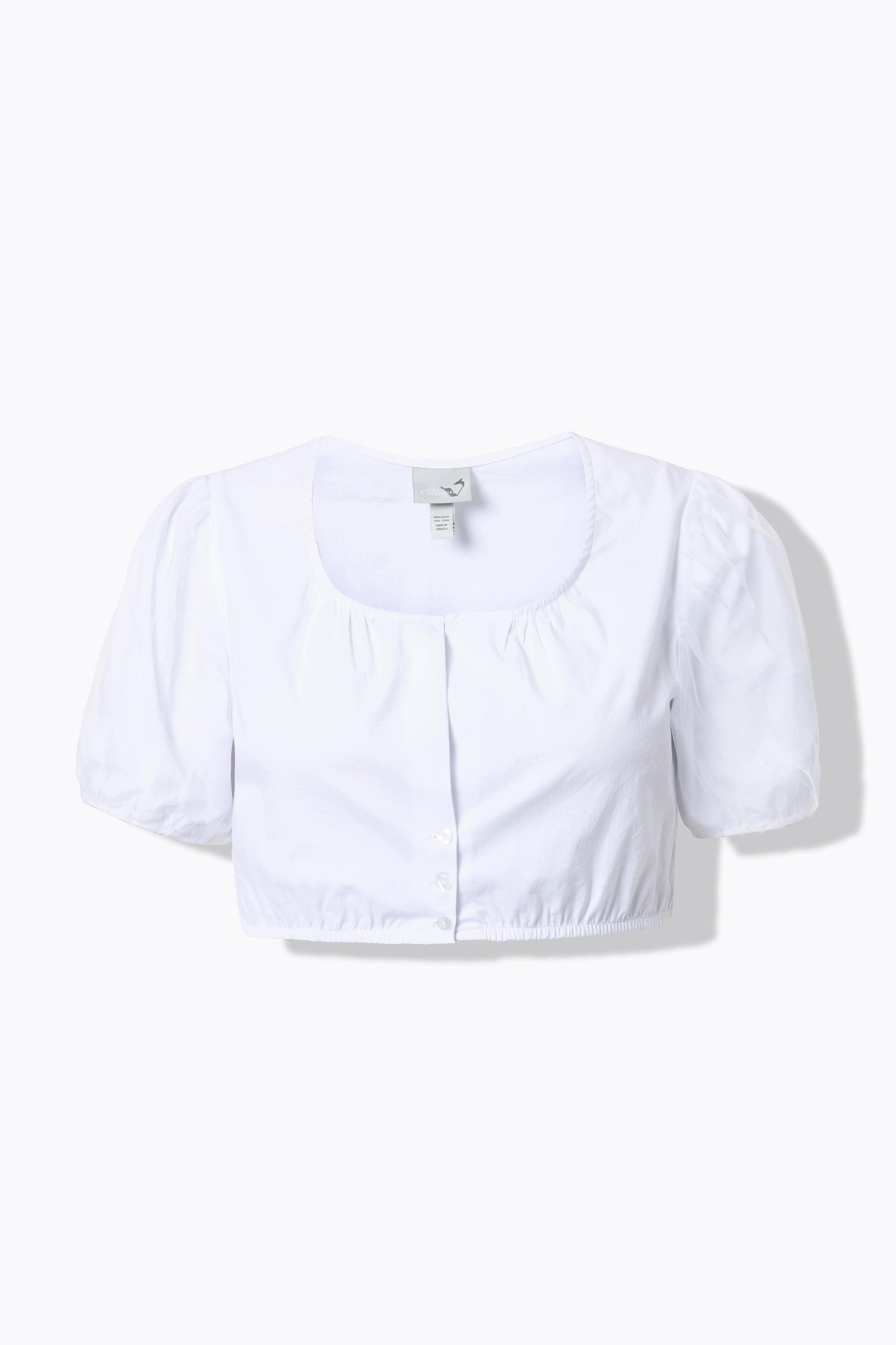 Ulla Popken Camicetta Dirndl Scollo Rotondo Mezze Maniche Ample in Tulle Orlo Elastico  