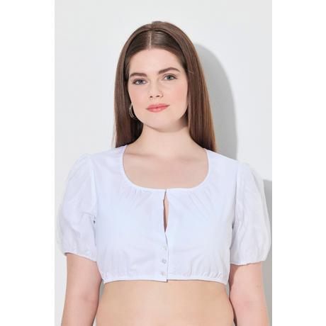 Ulla Popken Camicetta Dirndl Scollo Rotondo Mezze Maniche Ample in Tulle Orlo Elastico  