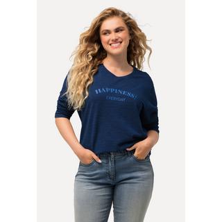 Ulla Popken  T-shirt à manches longues et col en V, avec message imprimé 