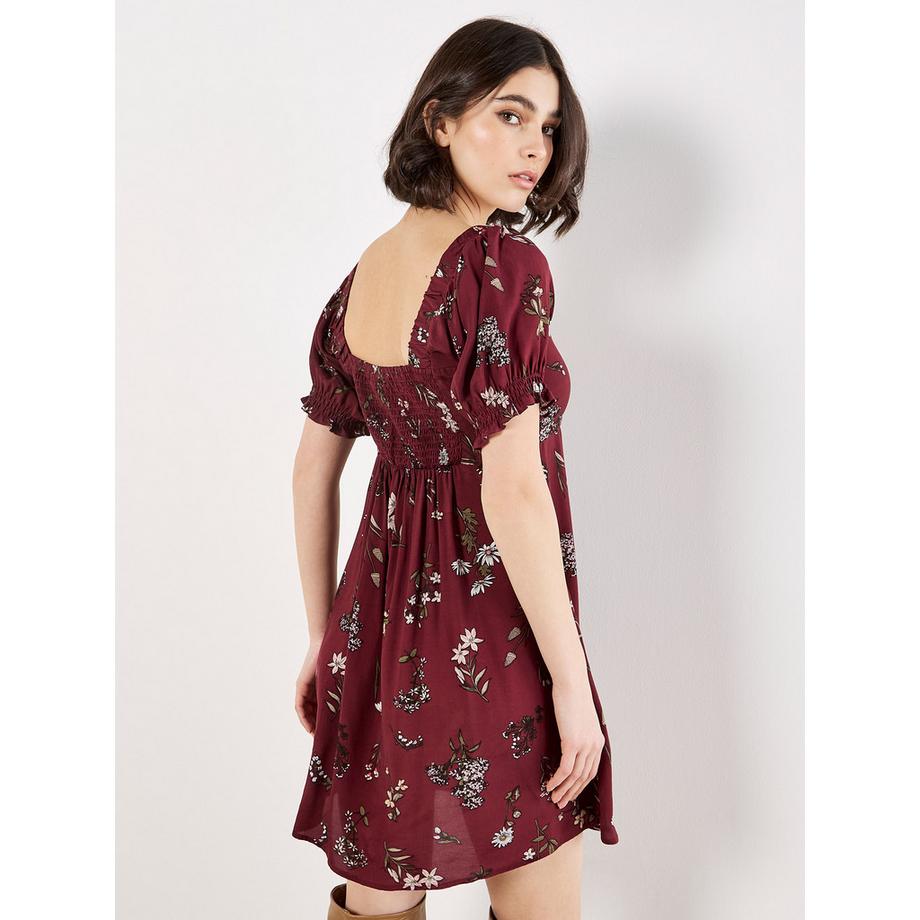 APRICOT Mini-robe smockée à motifs floraux botaniques  
