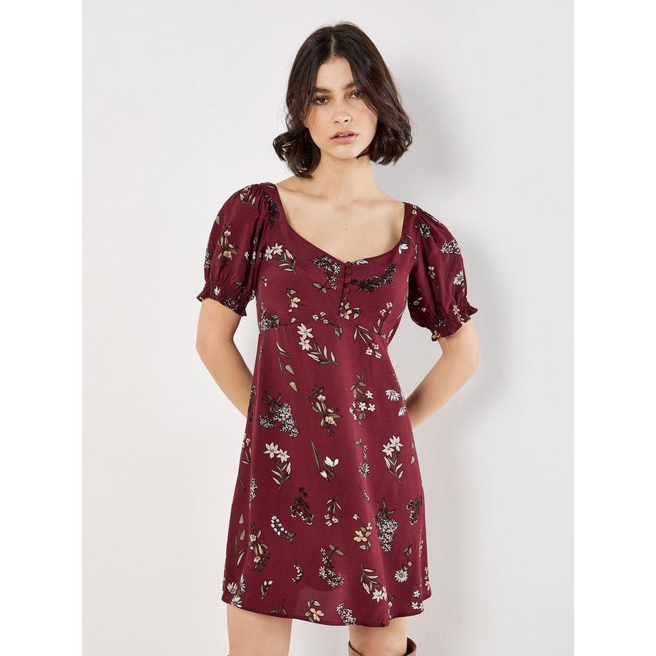 Mini-robe smockée à motifs floraux botaniques