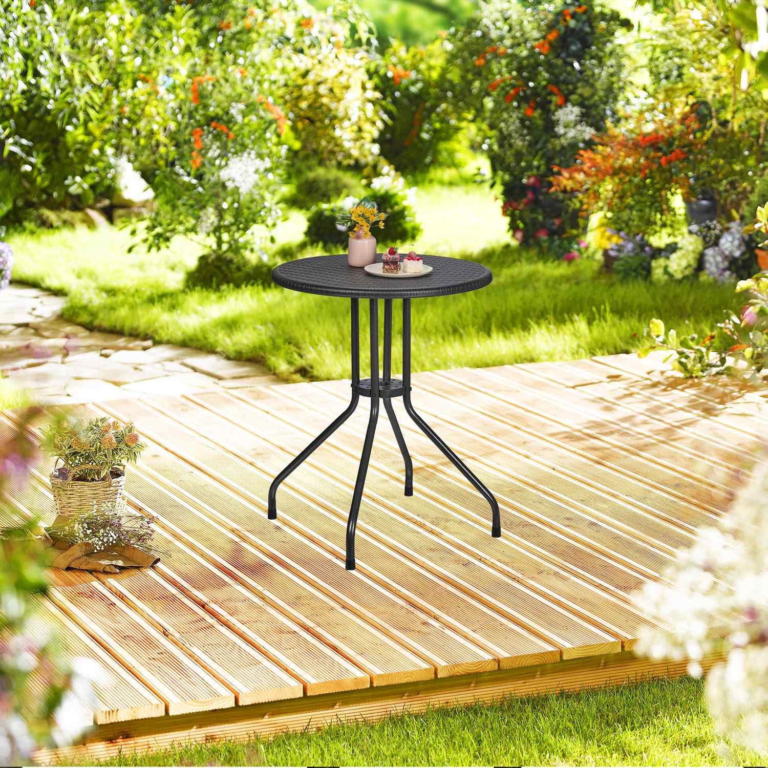 B2X Table de jardin ronde aspect rotin  