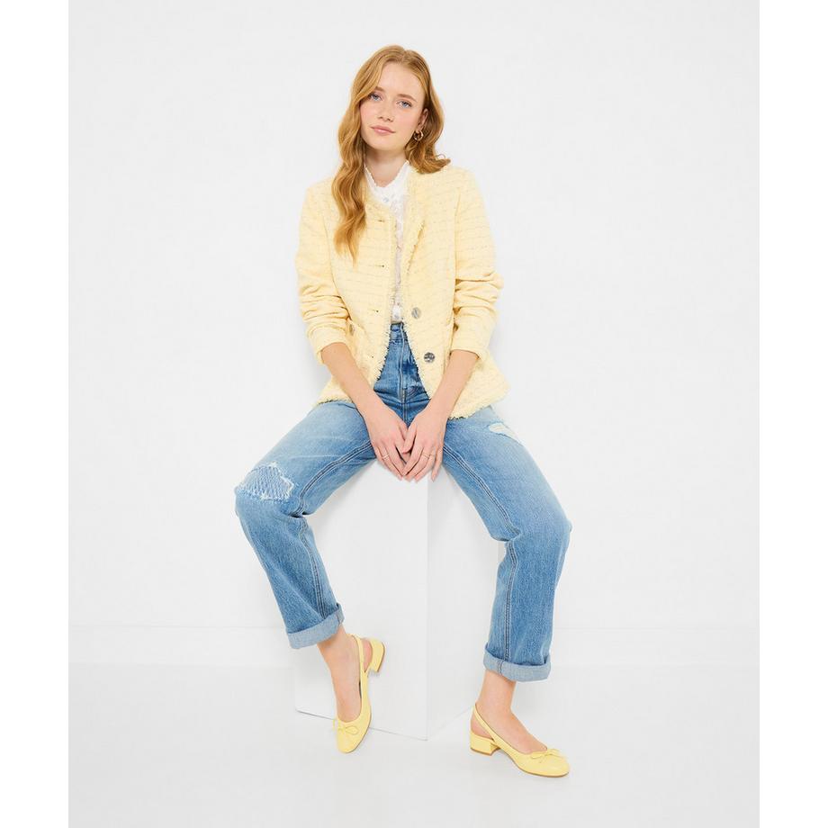 Gefütterte Boucléjacke mit Fransenkanten