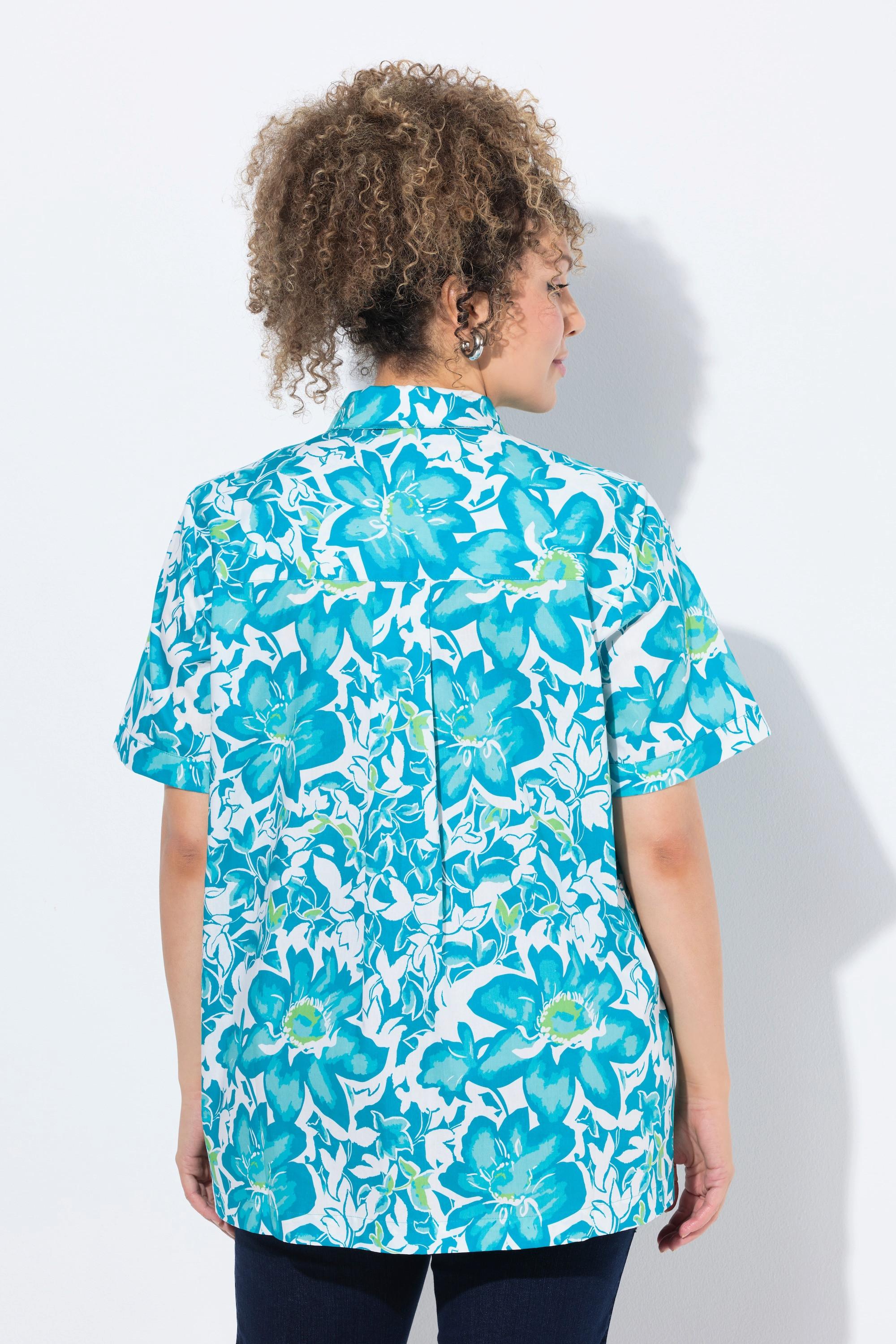 Ulla Popken Bluse Blüten Hemdkragen Halbarm  