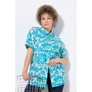 Ulla Popken Bluse Blüten Hemdkragen Halbarm  