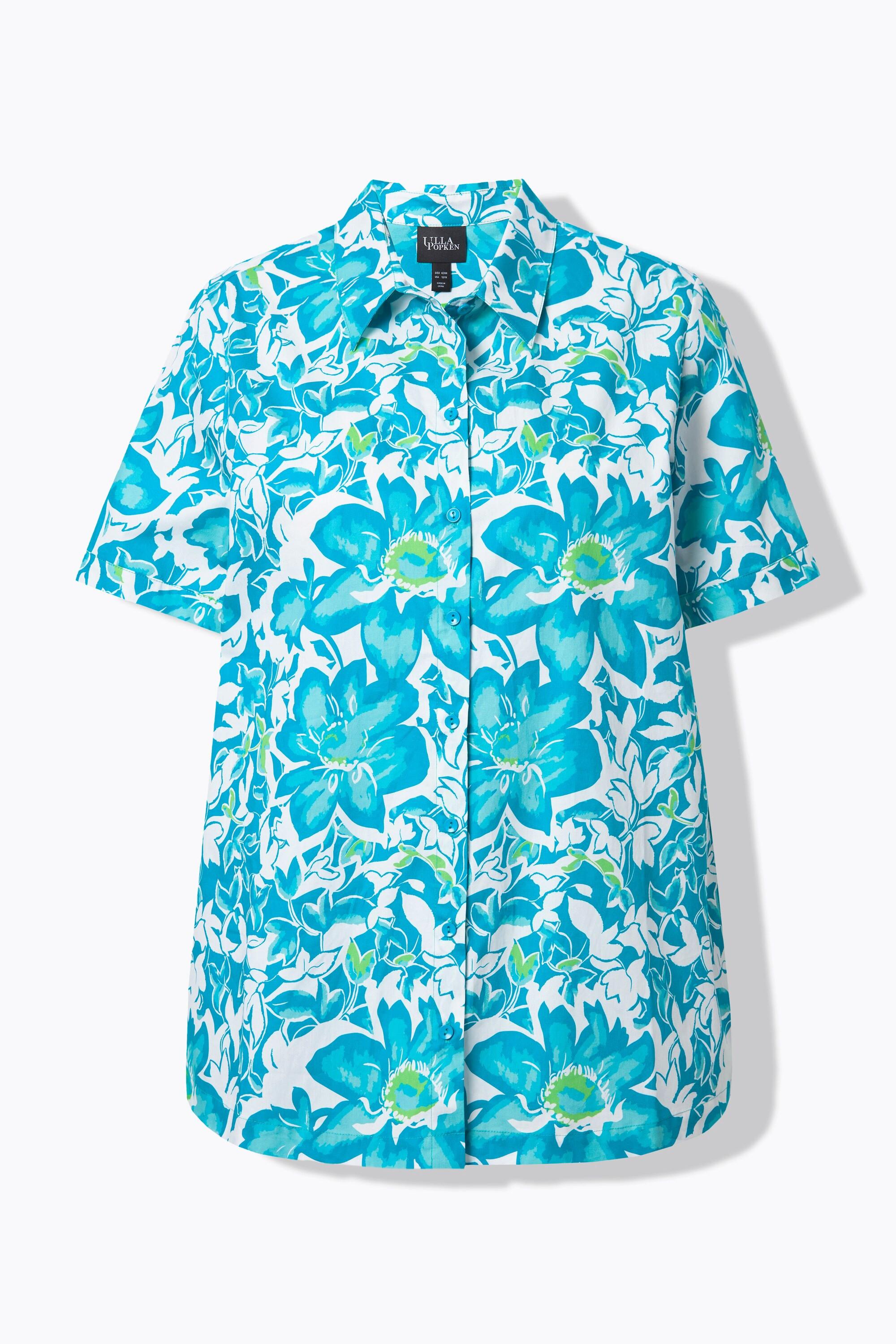 Ulla Popken Bluse Blüten Hemdkragen Halbarm  