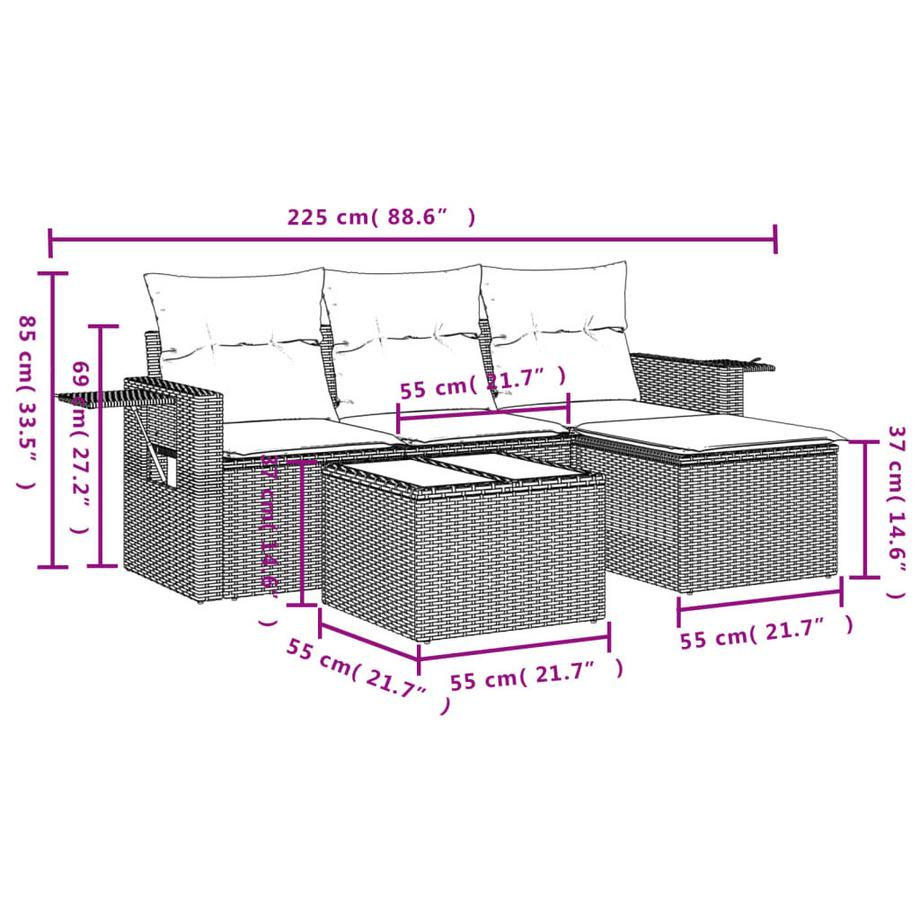 VidaXL set divano da giardino Polirattan  