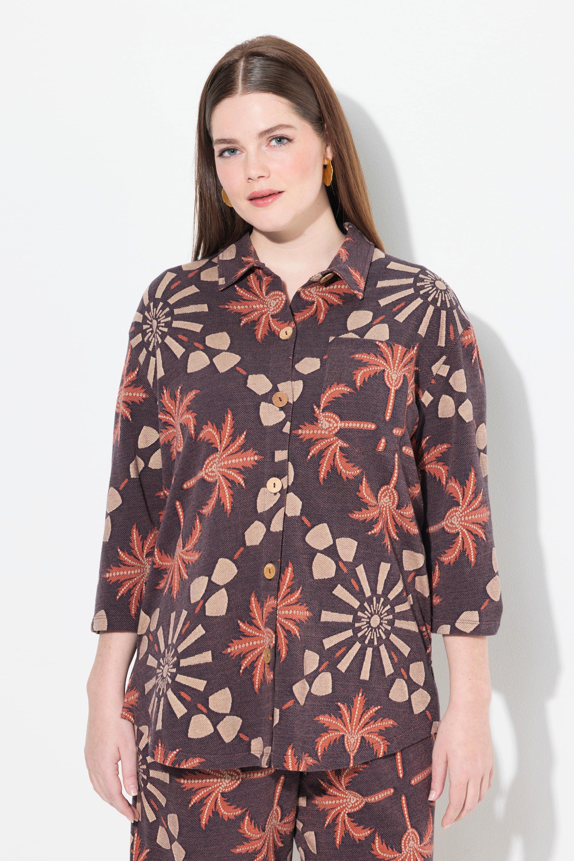 Ulla Popken Giacca di felpa Collo camicia Maniche 3/4 svasate  