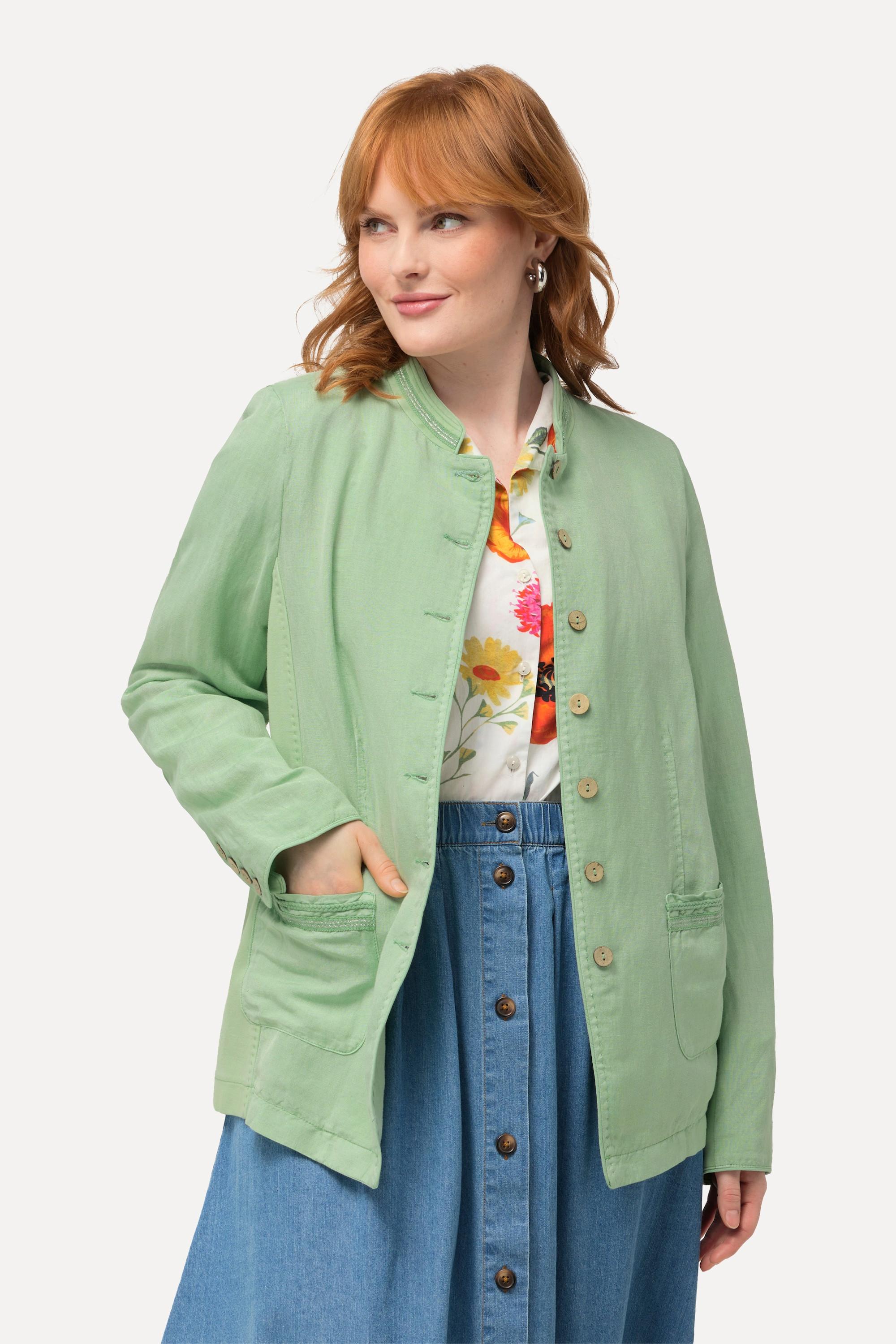 Ulla Popken Leinenmix Janker Stehkragen Metallic Streifen  