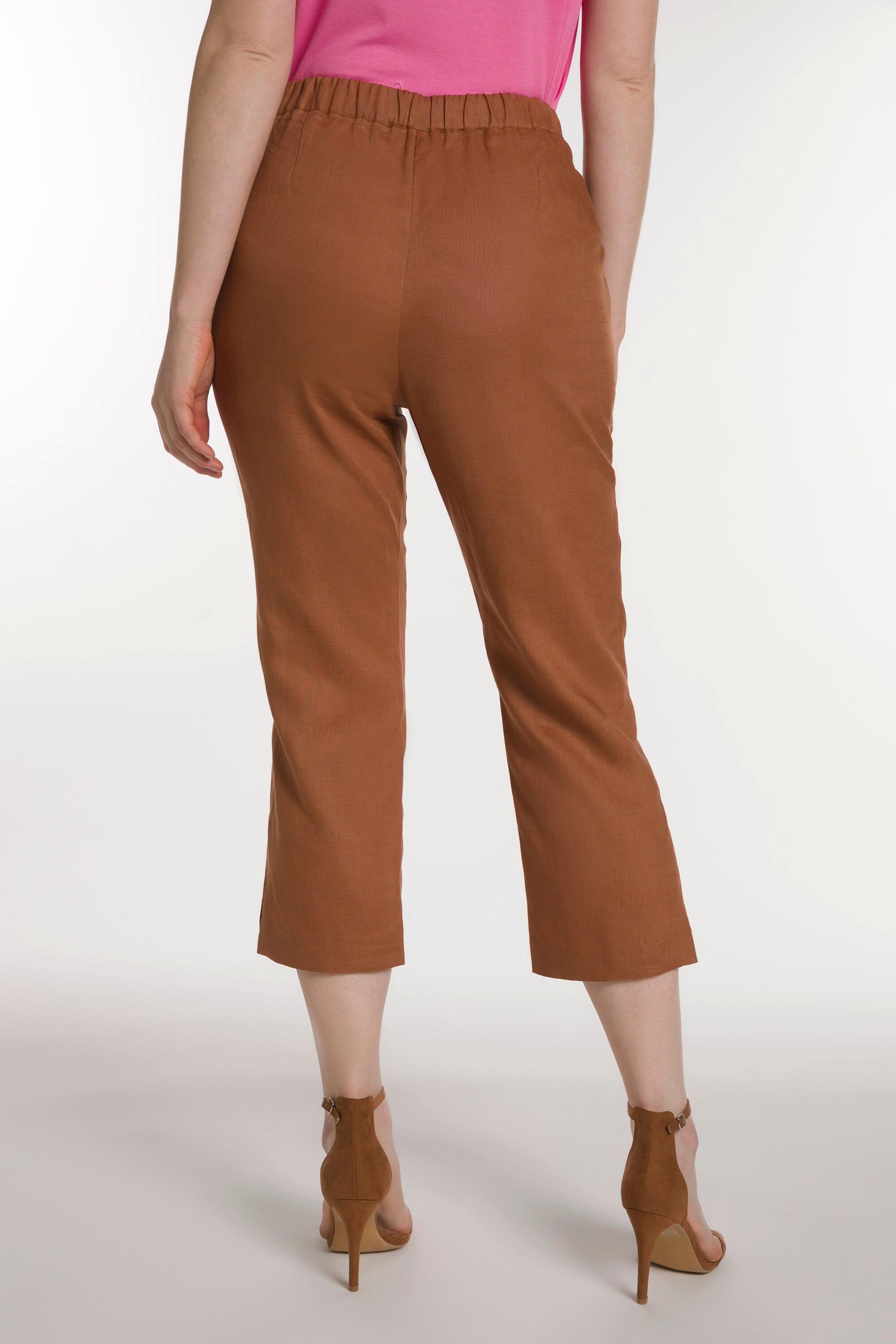 Ulla Popken  Pantaloni a 3/4 di lino con cintura comfort, taglio della gamba dritto e spacchetti 