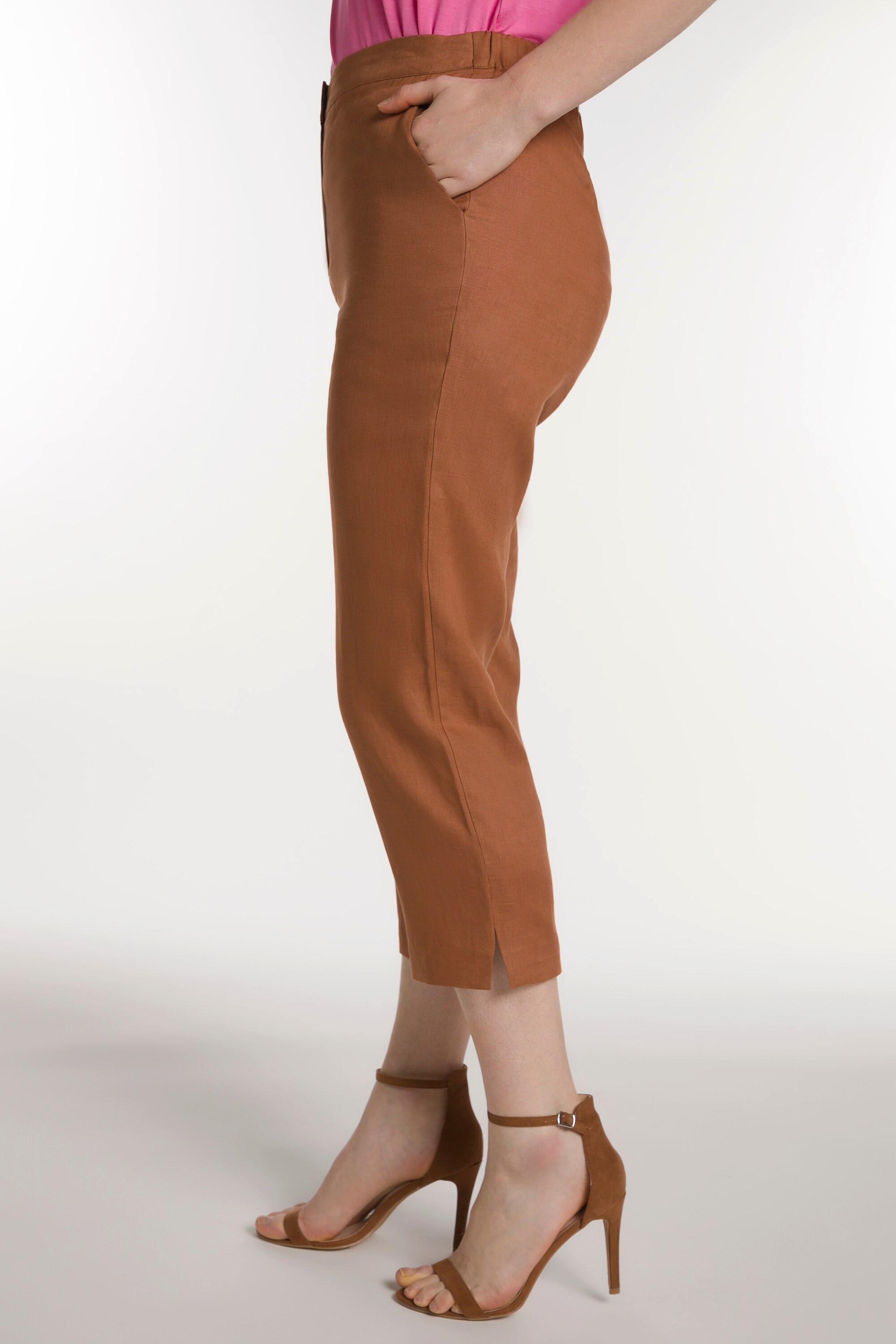 Ulla Popken  Pantaloni a 3/4 di lino con cintura comfort, taglio della gamba dritto e spacchetti 