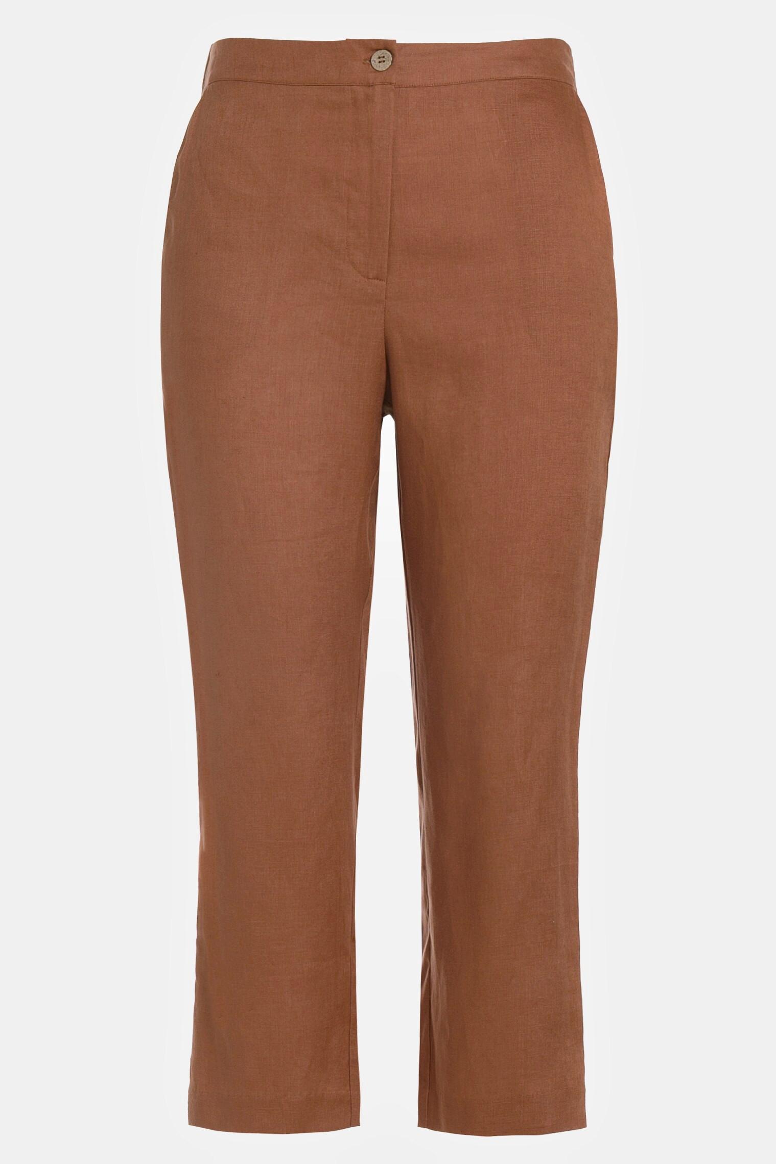 Ulla Popken  Pantaloni a 3/4 di lino con cintura comfort, taglio della gamba dritto e spacchetti 